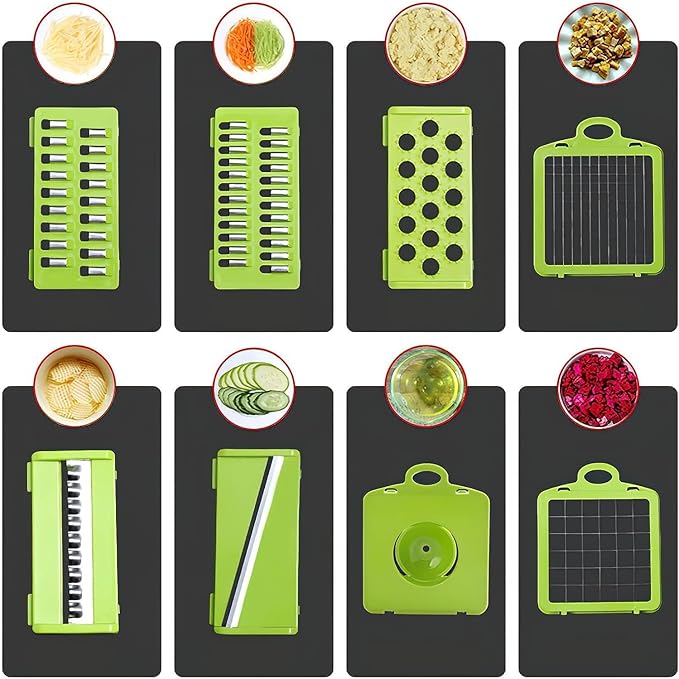 Picadora de verduras 15 en 1 con 8 cuchillas reemplazables - Cortadora ajustable y ralladora para cocina